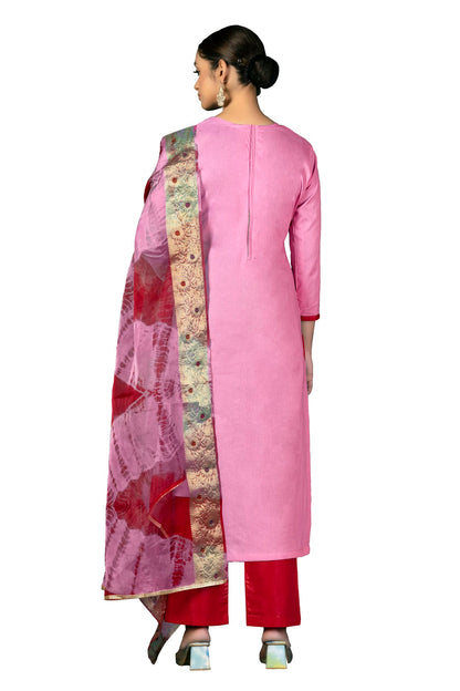 Baby Pink Colour Unstitched Cambric Cotton Fabric Straight Suit