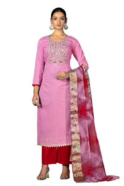 Baby Pink Colour Unstitched Cambric Cotton Fabric Straight Suit