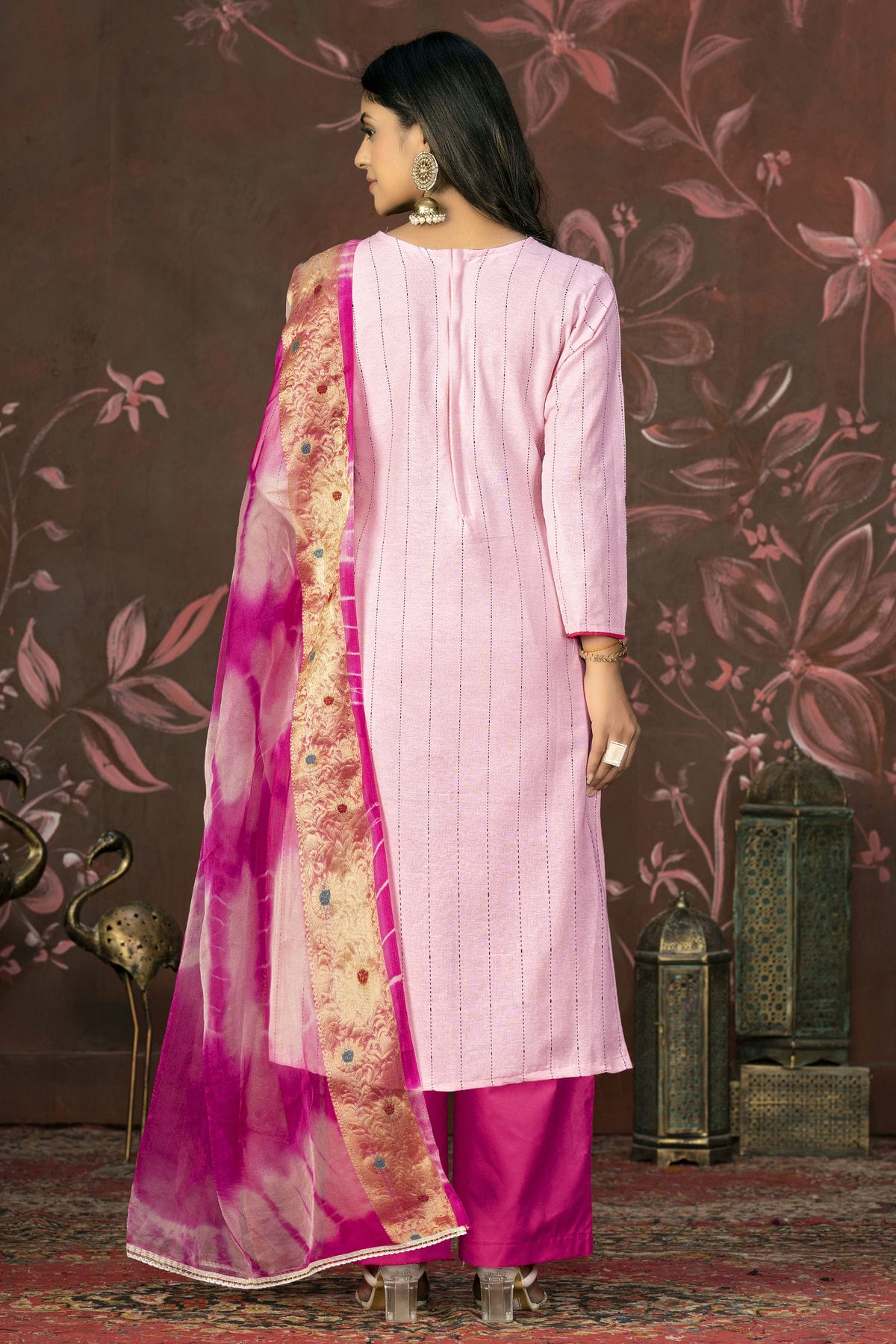 Baby Pink Colour Unstitched Cambric Cotton Plazzo Pant Suit