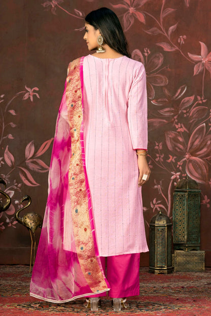 Baby Pink Colour Unstitched Cambric Cotton Plazzo Pant Suit