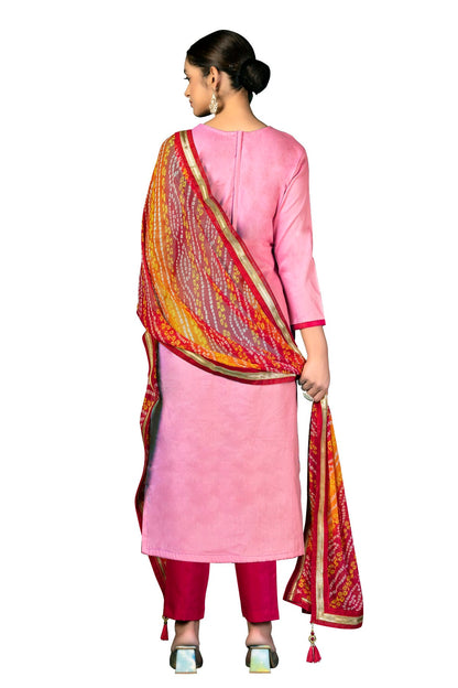 Baby Pink Colour Unstitched Jam Cotton Fabric Straight Suit