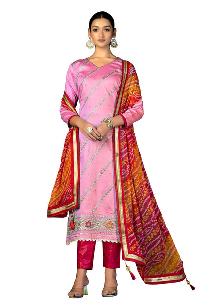 Baby Pink Colour Unstitched Jam Cotton Fabric Straight Suit