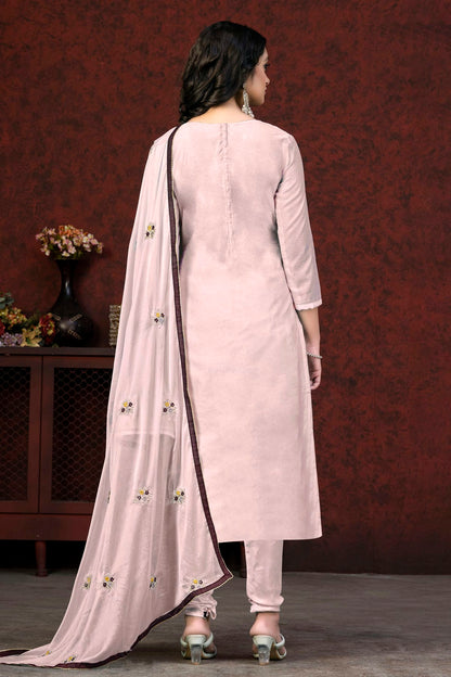 Baby Pink Colour Unstitched Modal Chanderi Churidar Suit