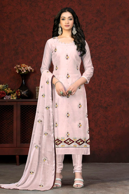 Baby Pink Colour Unstitched Modal Chanderi Churidar Suit