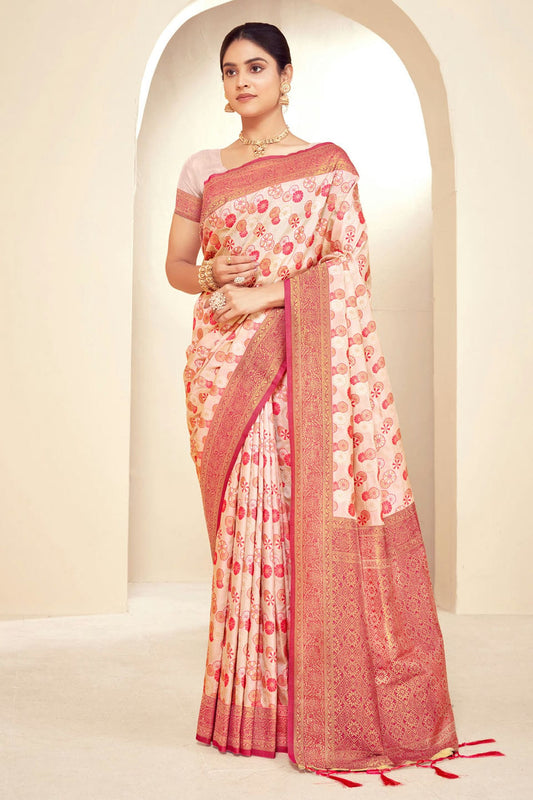 Baby Pink Colour Woven Work Paithani Silk Saree