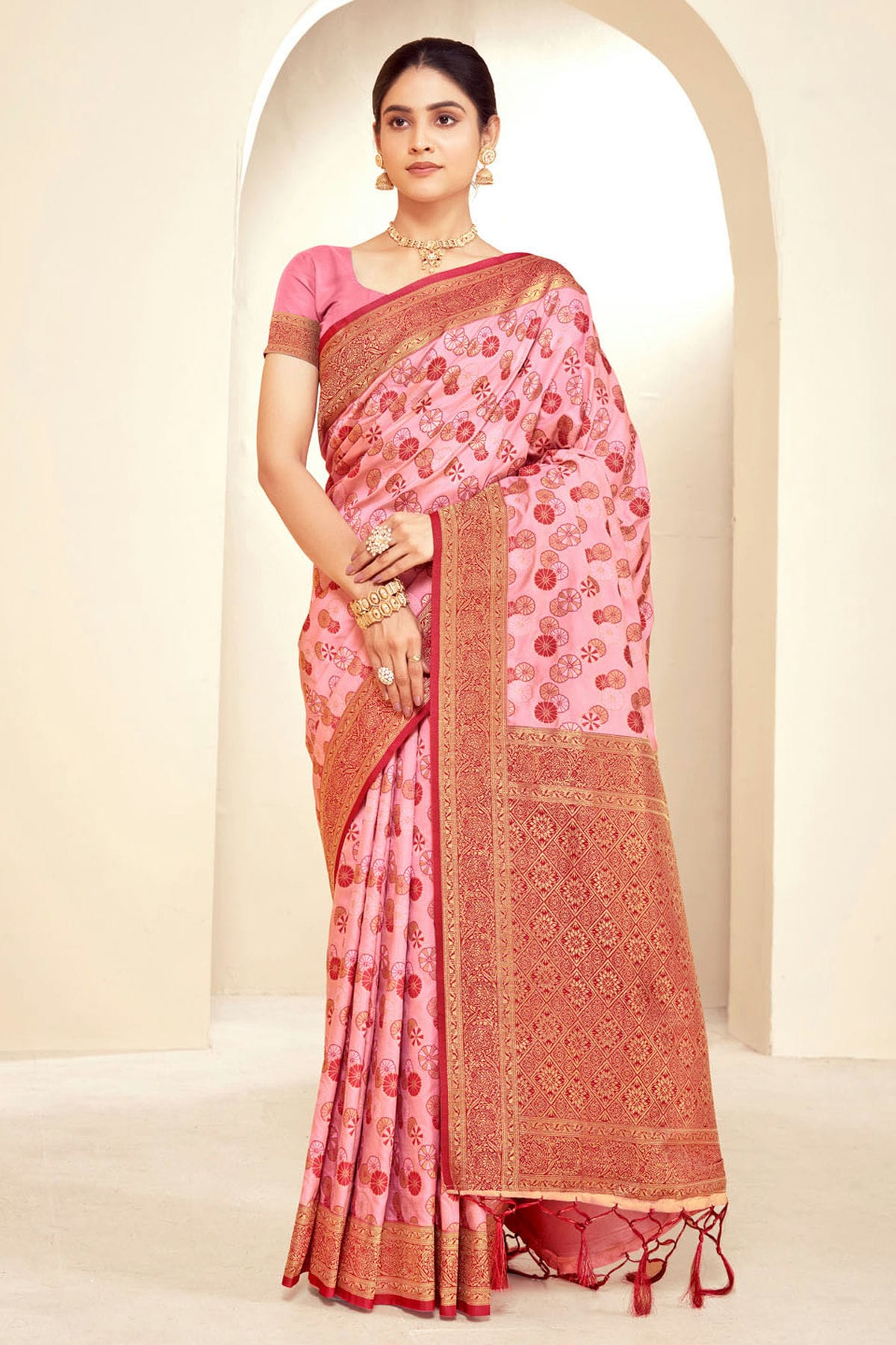 Baby Pink Colour Woven Work Paithani Silk Saree