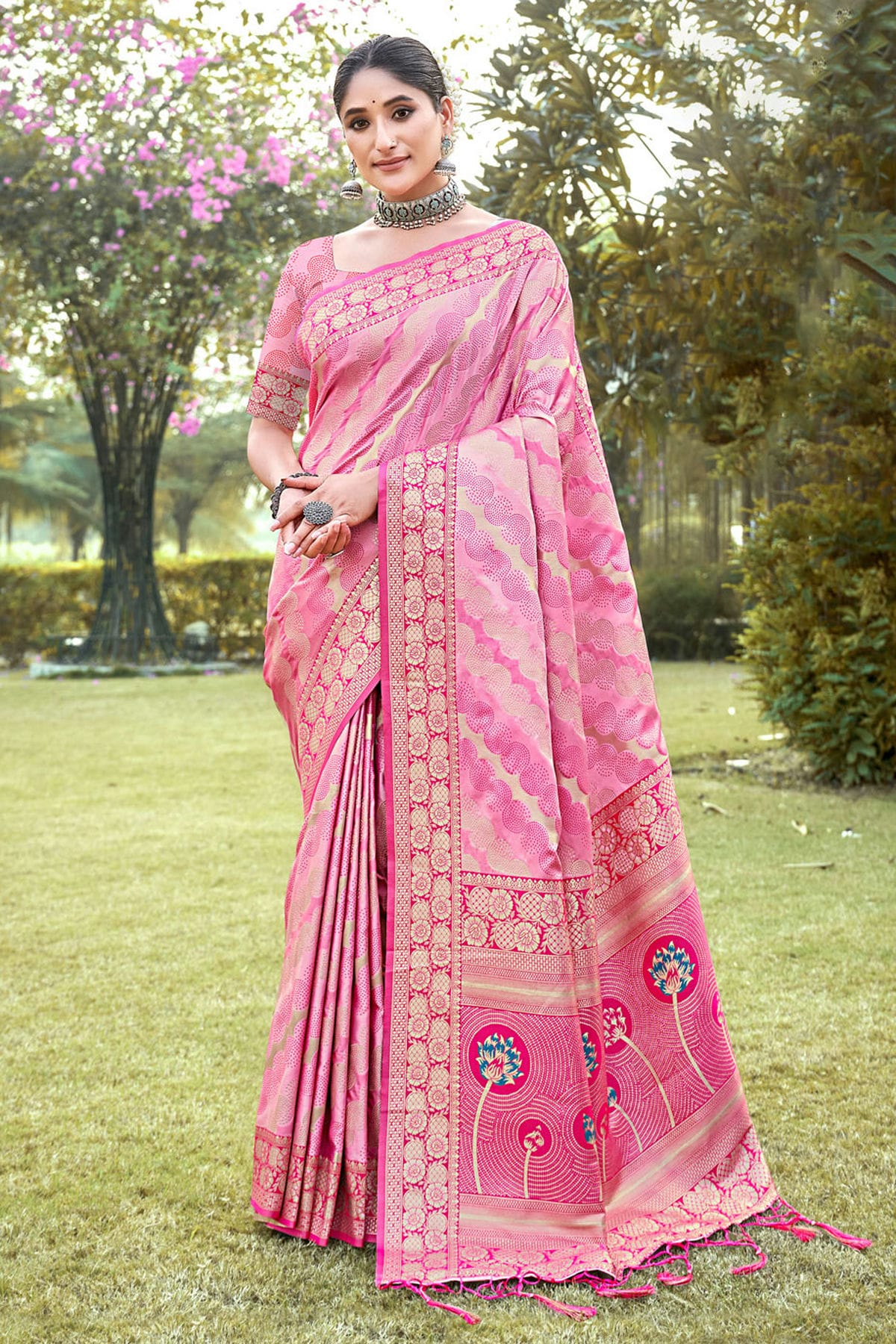 Baby Pink Colour Woven Work Silk Saree