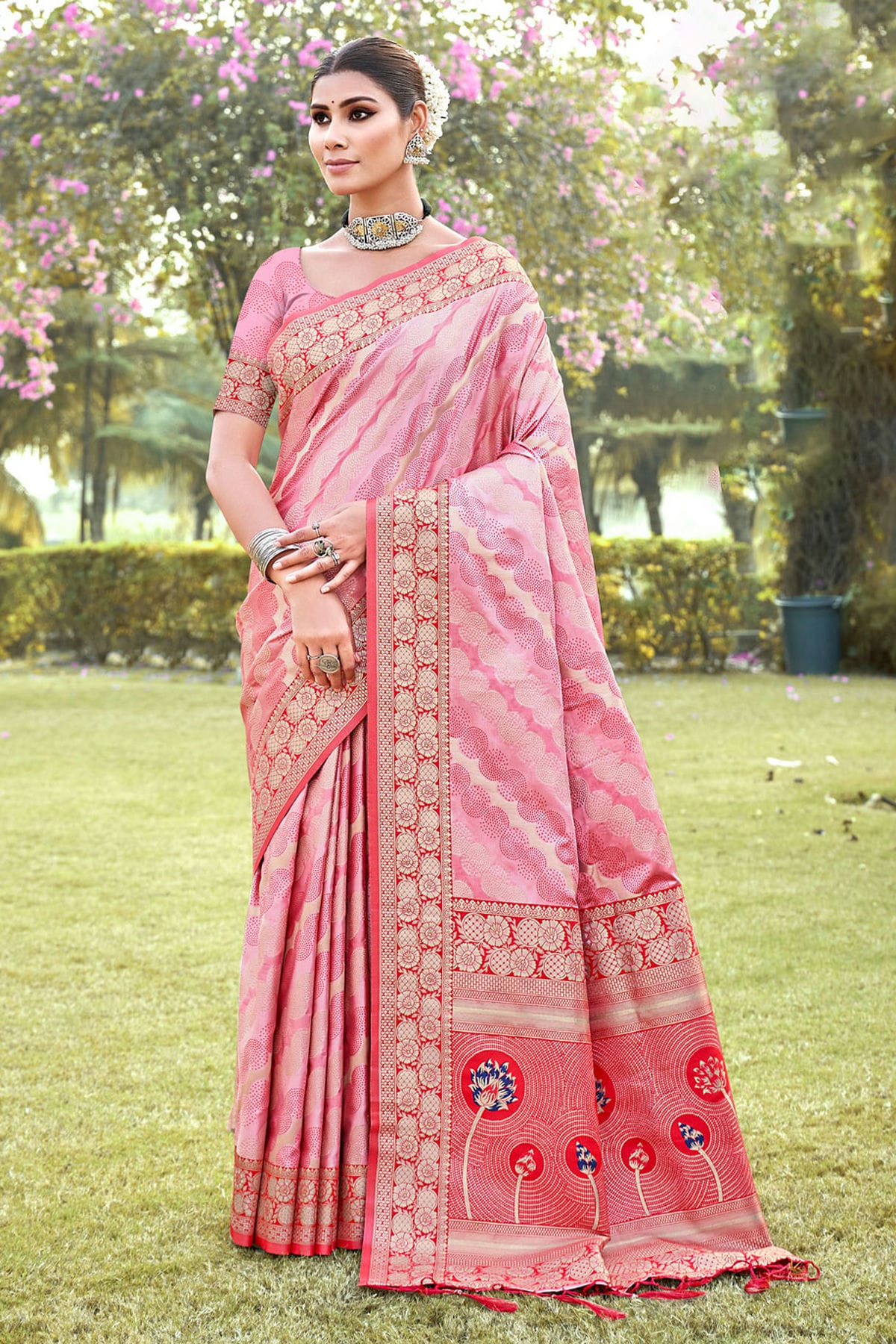 Baby Pink Colour Woven Work Silk Saree