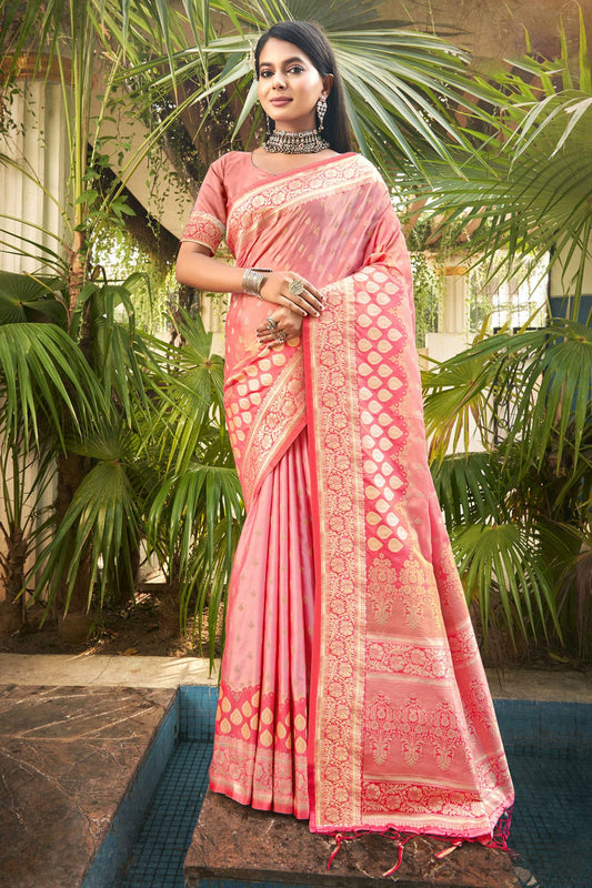 Baby Pink Colour Woven Work Silk Saree