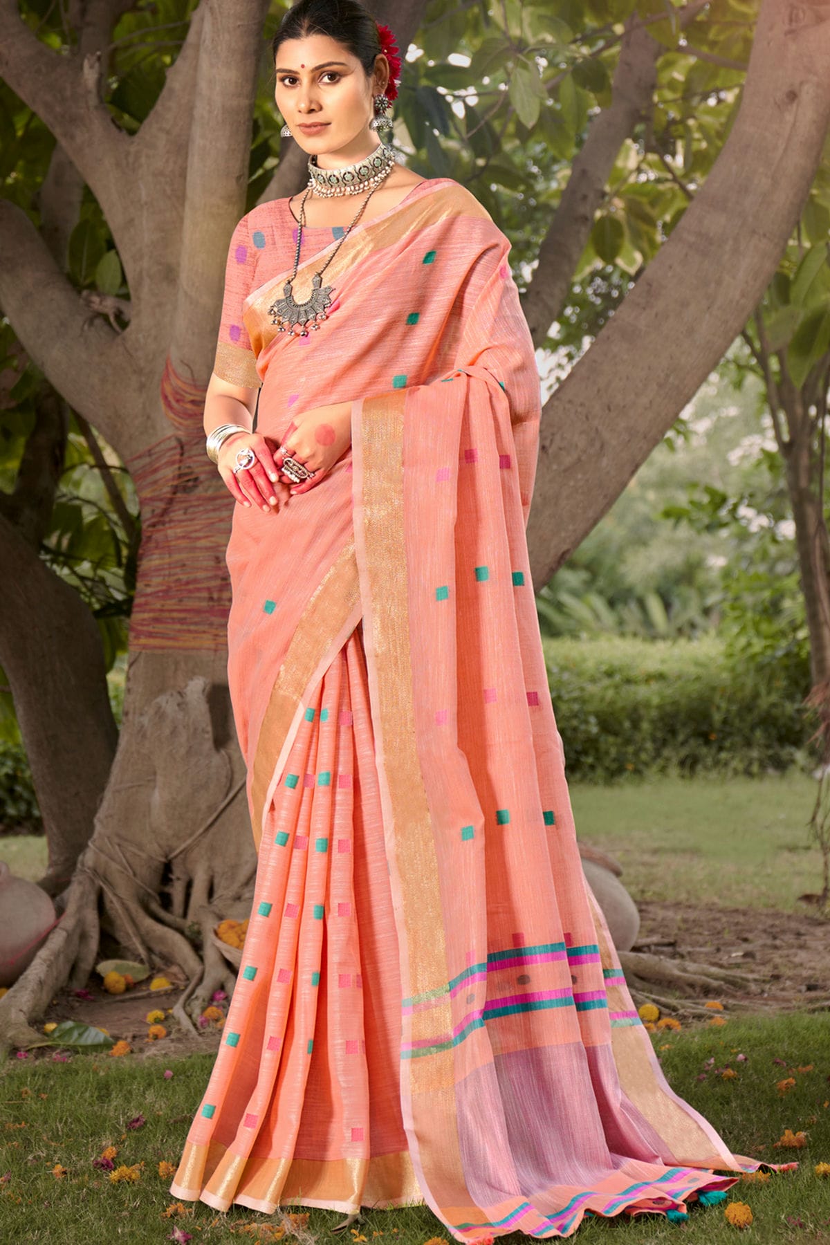 Baby Pink Colour Zari Work Cotton Saree