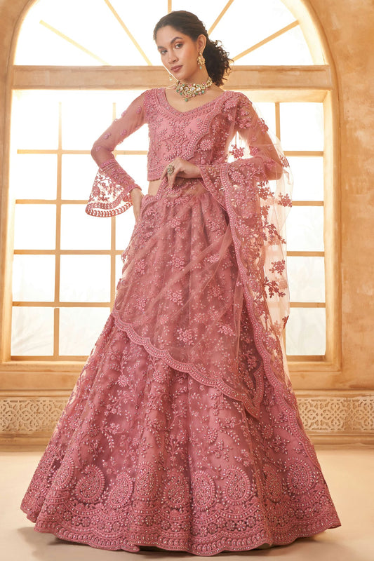 Baby Pink Embroidery Net and SilK Lehenga Choli