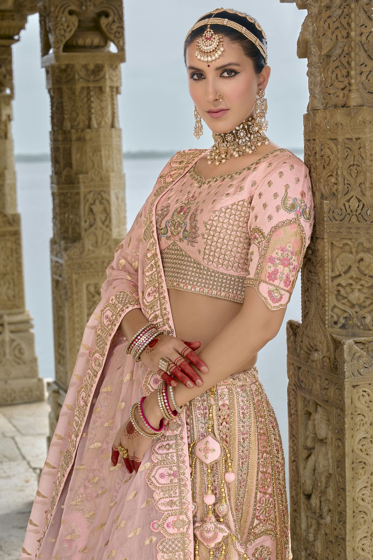 Baby Pink Embroidery Silk Lehenga Choli