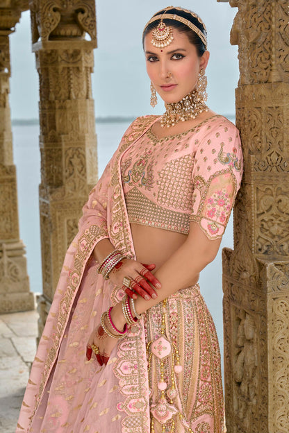 Baby Pink Embroidery Silk Lehenga Choli