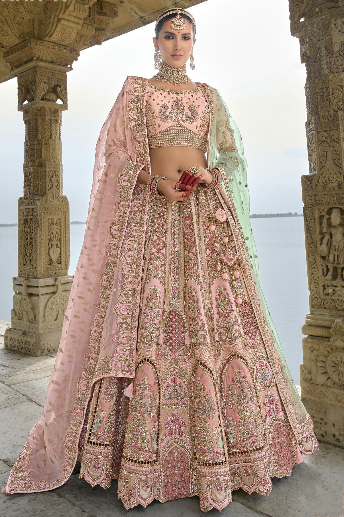 Baby Pink Embroidery Silk Lehenga Choli