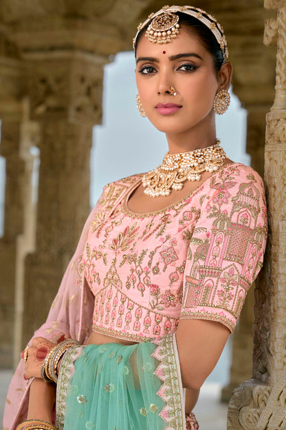 Baby Pink Embroidery Silk Lehenga Choli VSLC1290130