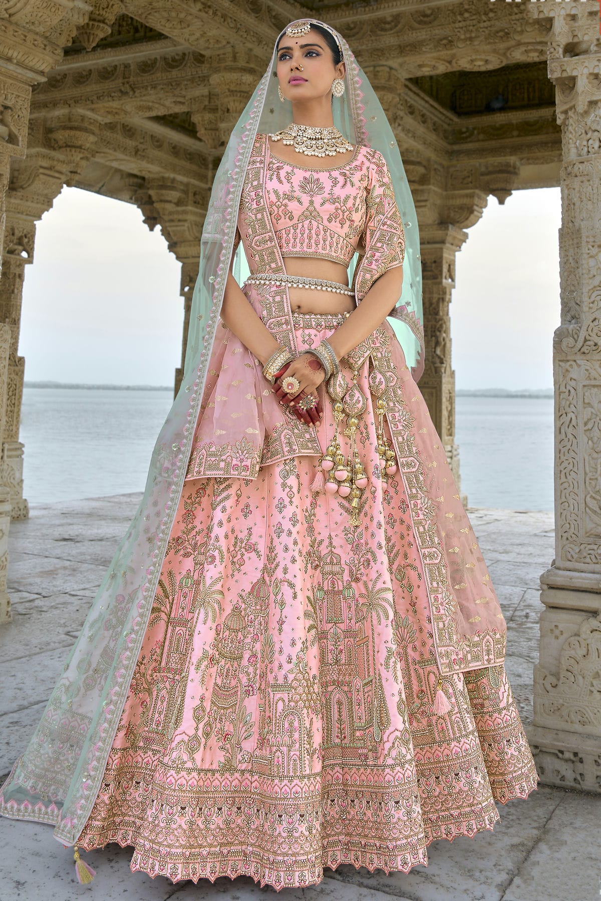 Baby Pink Embroidery Silk Lehenga Choli