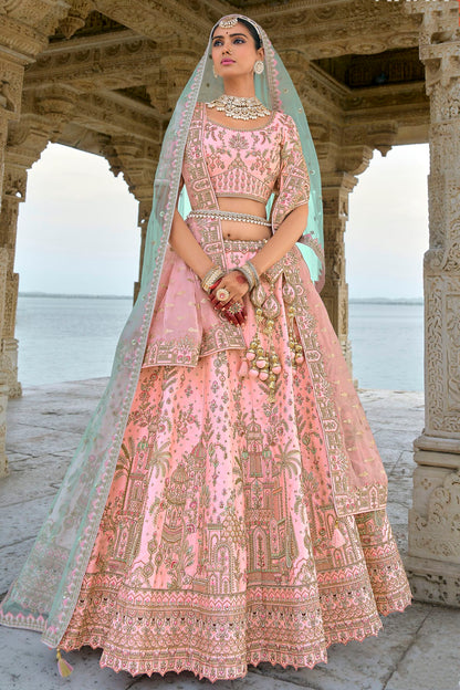 Baby Pink Embroidery Silk Lehenga Choli