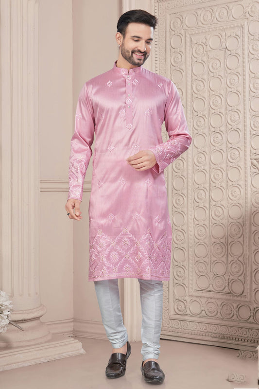 Baby Pink Pure Silk Kurta Pajama