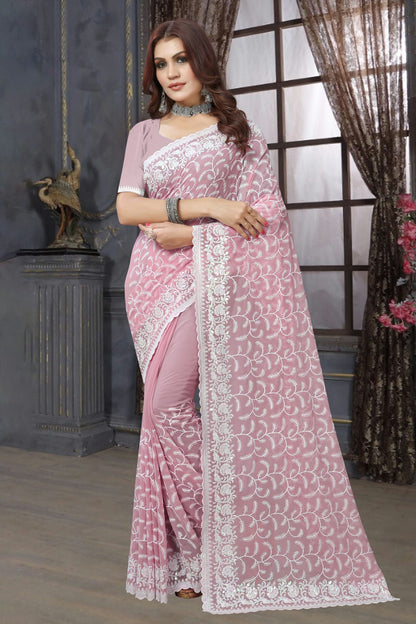 Baby Pink Colour Georgette Saree