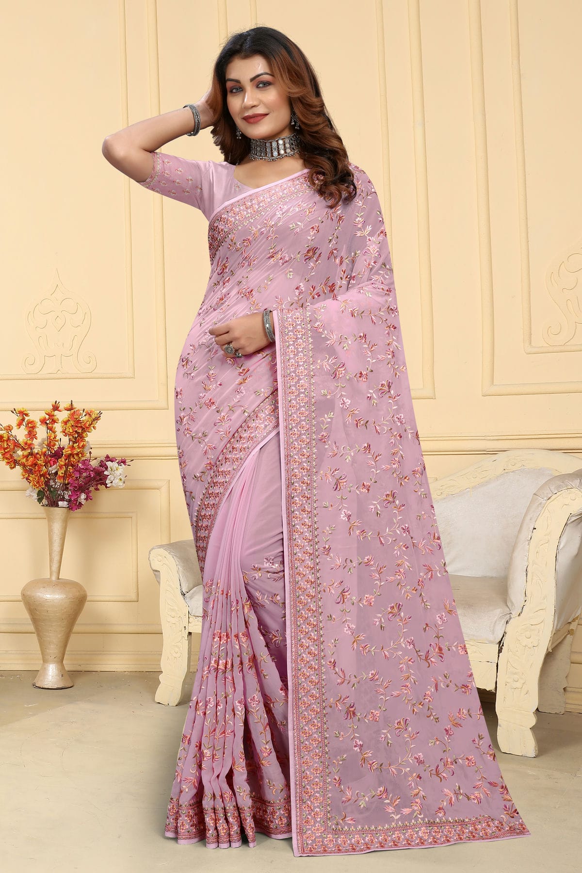 Baby Pink Colour Georgette Saree