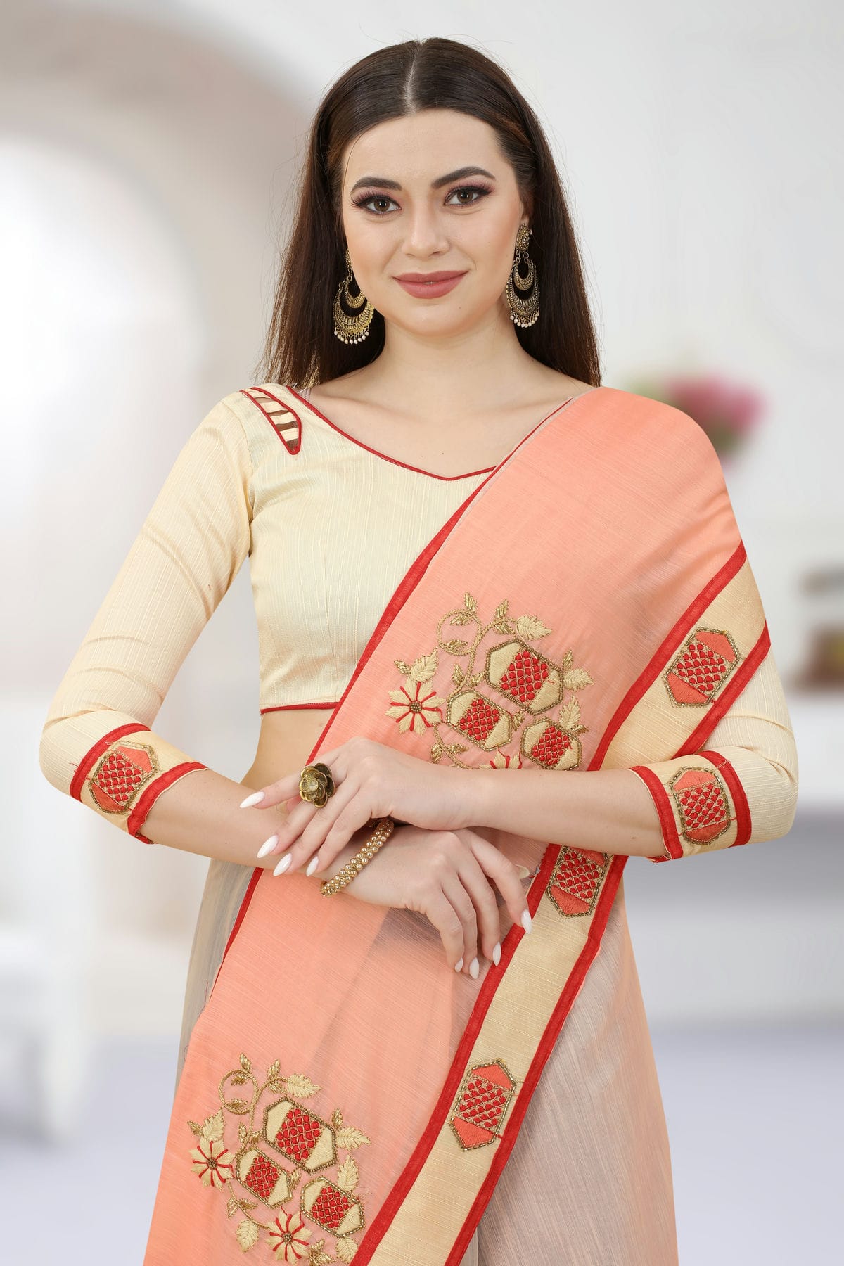 Beige Colour Art Silk Designer Saree