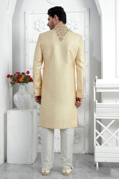 Beige Colour Art Silk Sherwani With Churidar Pant VSSH1230073