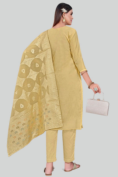 Beige Colour Chanderi Silk Pant Style Suit