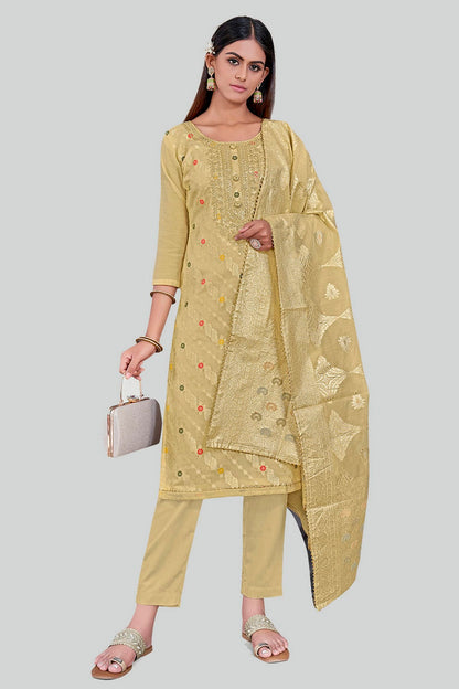 Beige Colour Chanderi Silk Pant Style Suit