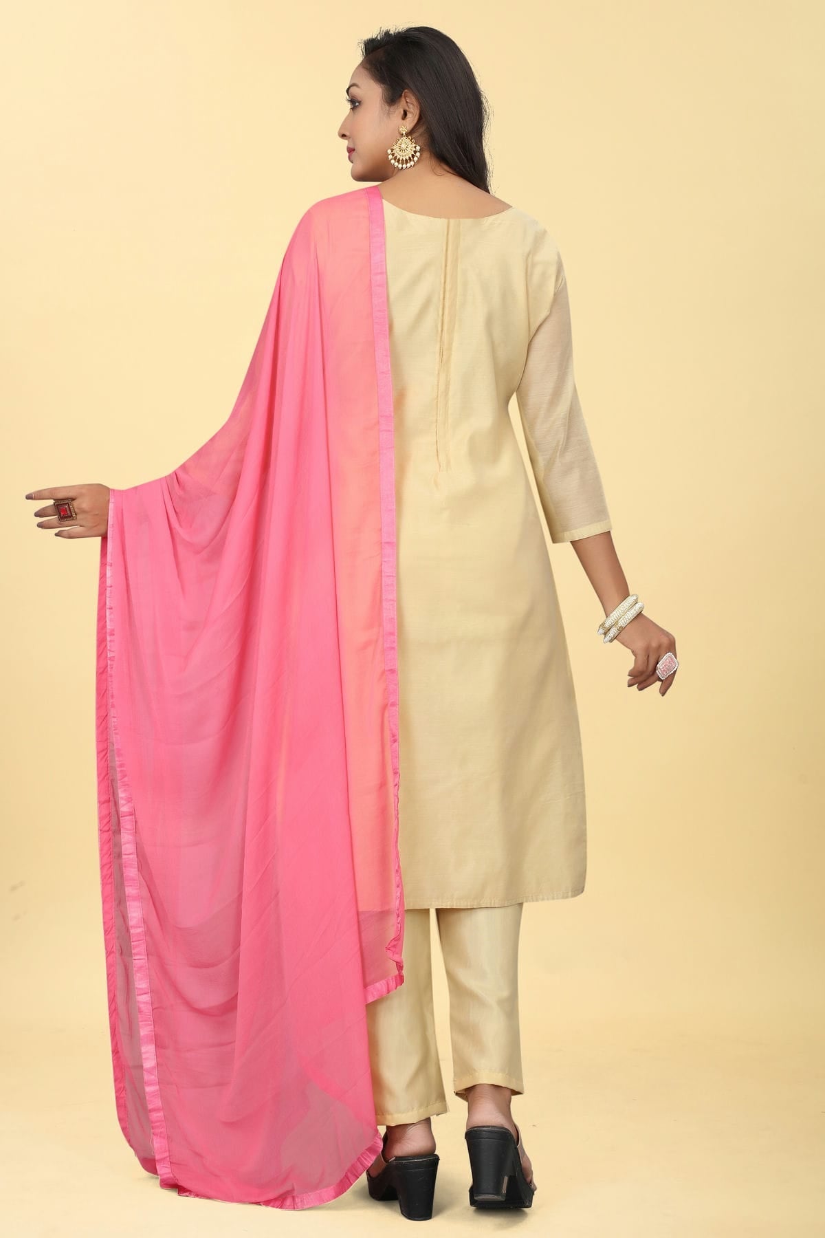 Beige Colour Chanderi Silk Pant Style Suit