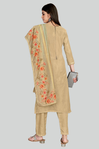 Beige Colour Chanderi Silk Pant Style Suit