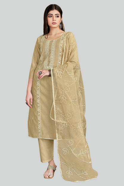 Beige Colour Chanderi Silk Pant Style Suit