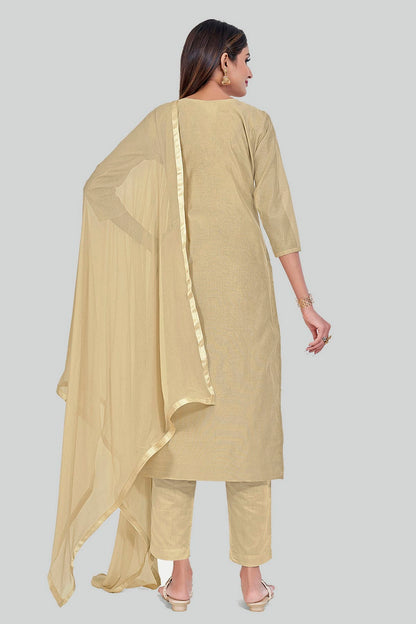 Beige Colour Chanderi Silk Pant Style Suit