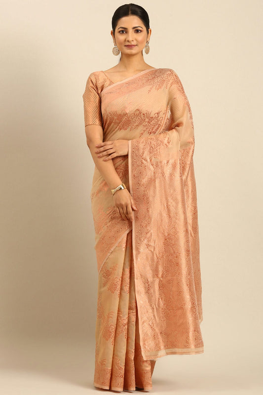 Beige Colour Cotton Traditional Saree