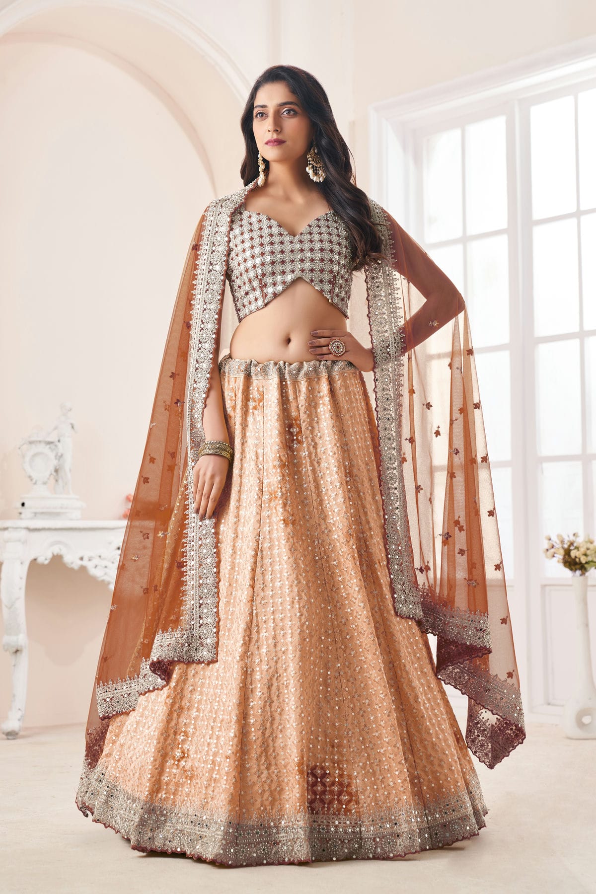 Beige Colour Embroidery Georgette Lehenga Choli