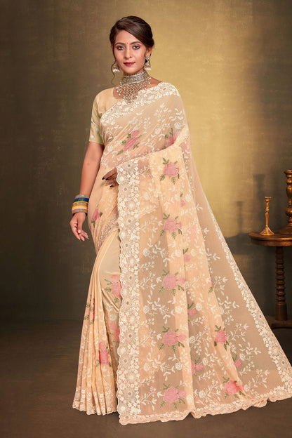 Beige Colour Georgette Designer Saree