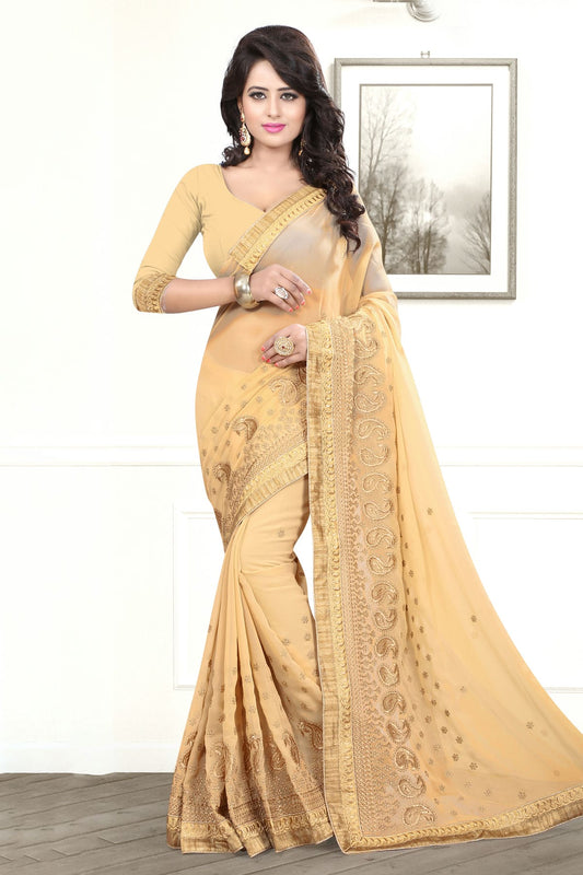 Beige Colour Georgette Designer Saree