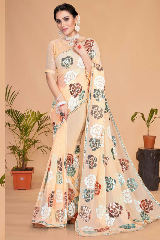 Beige Colour Georgette Designer Saree