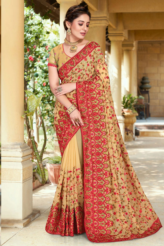 Beige Colour Georgette Designer Saree