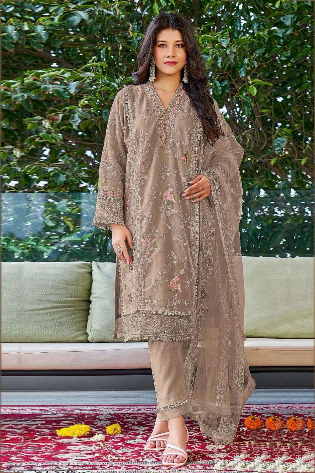 Beige Colour Georgette Pakistani Suit