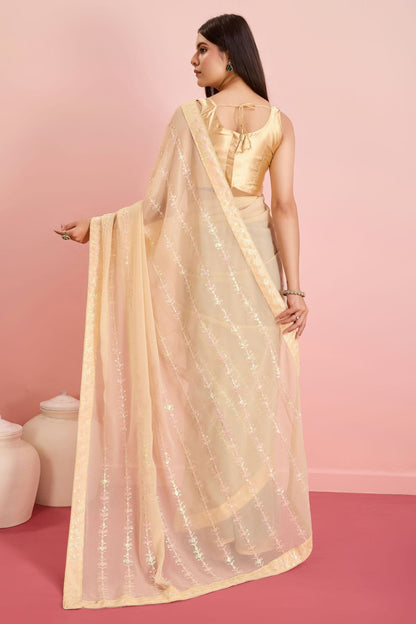 Beige Colour Georgette Saree