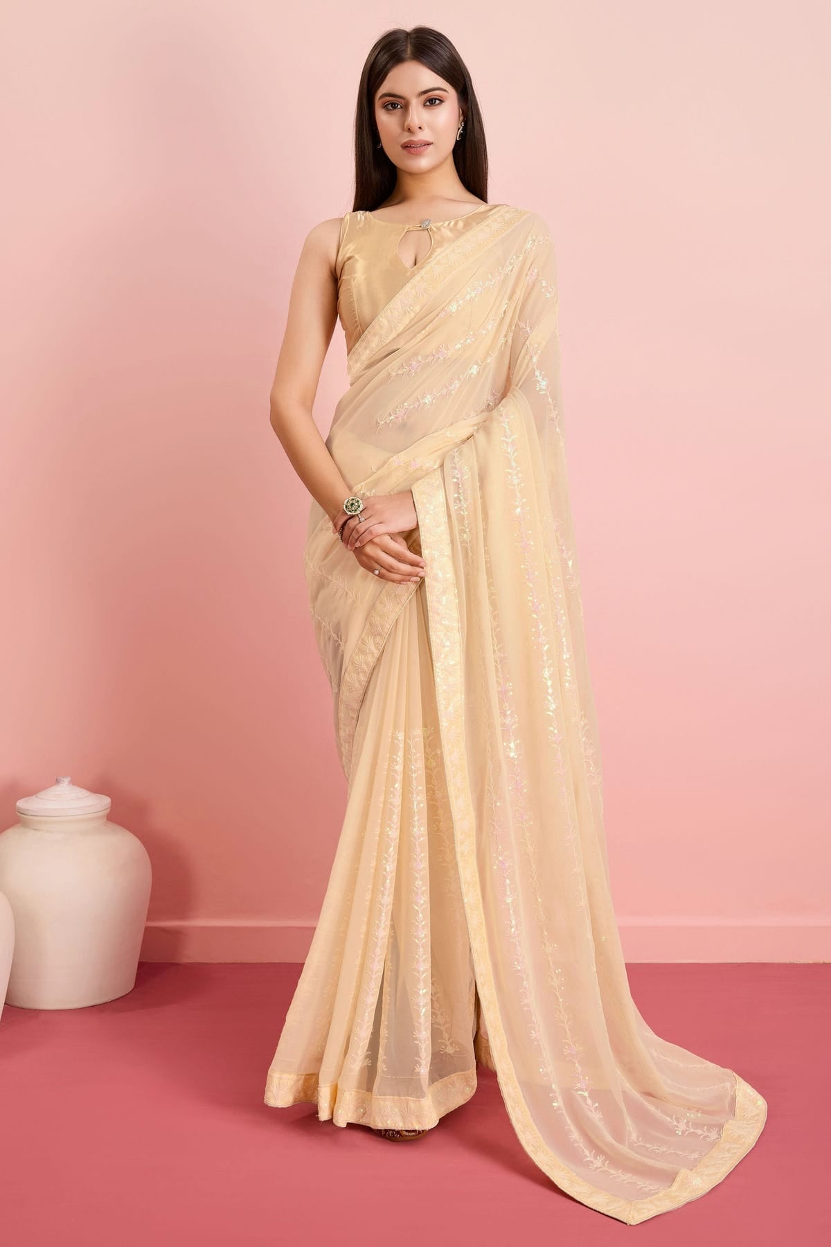 Beige Colour Georgette Saree