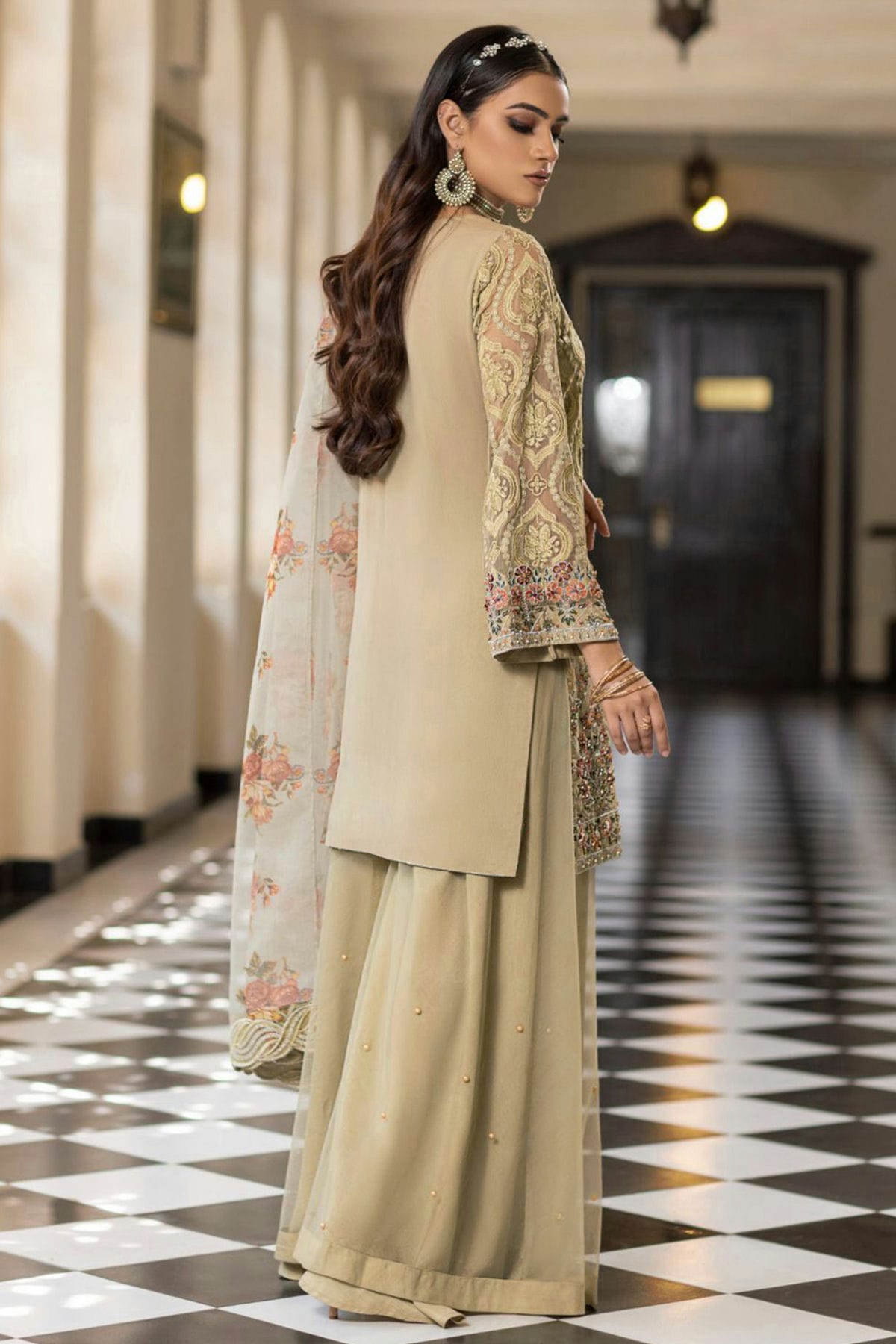 Beige Colour Georgette Semi Stitched Pakistani Suit