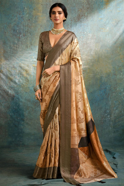 Beige Colour Jacquard Silk Traditional Saree