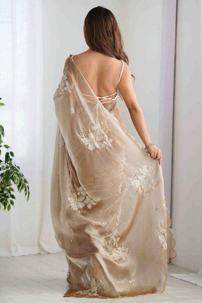 Beige Colour Jimmy choo Designer Saree