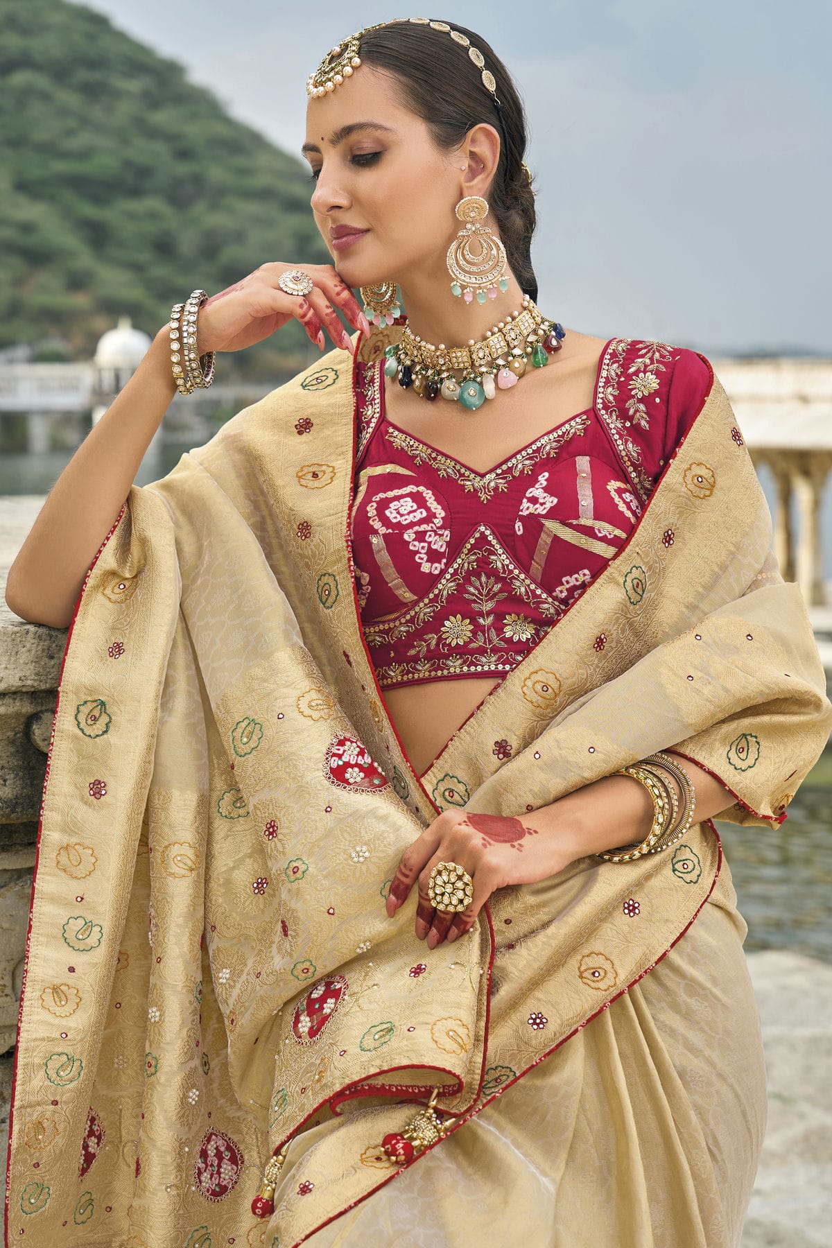 Beige Colour Kanjivaram Silk Designer Saree