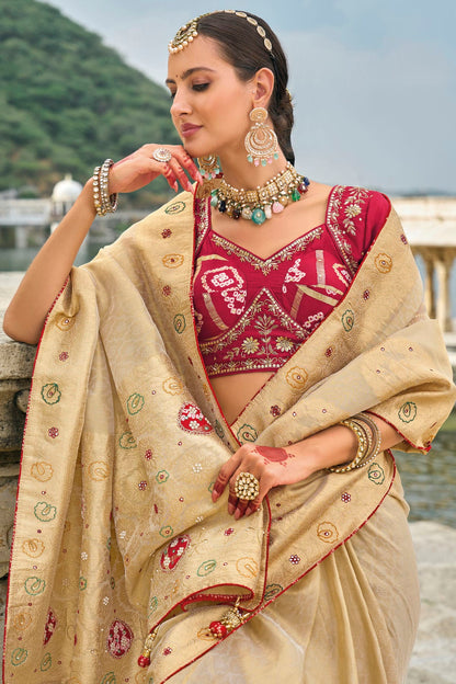 Beige Colour Kanjivaram Silk Designer Saree