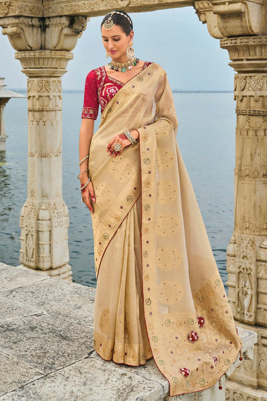 Beige Colour Kanjivaram Silk Designer Saree