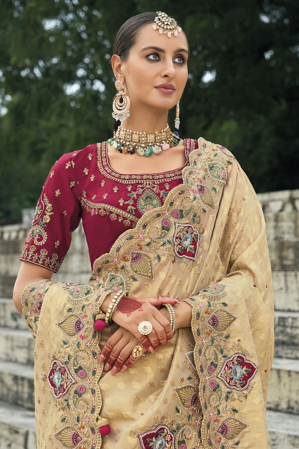 Beige Colour Kanjivaram Silk Designer Saree