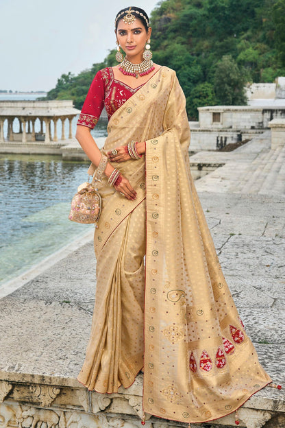 Beige Colour Kanjivaram Silk Designer Saree