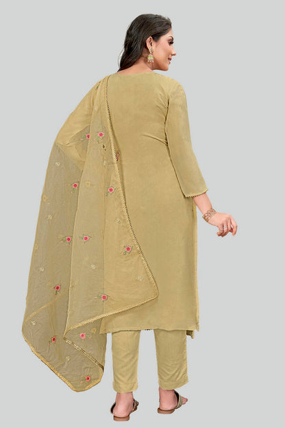 Beige Colour Modal Silk Pant Style Suit